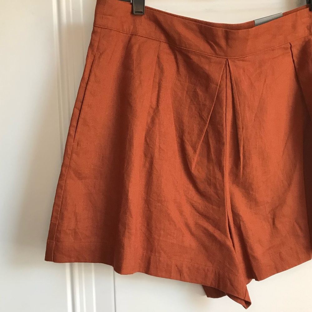 Worthington New Women’s 14 Santiago Rust Orange High Rise Linen Pleat Shorts NWT - Picture 5 of 13